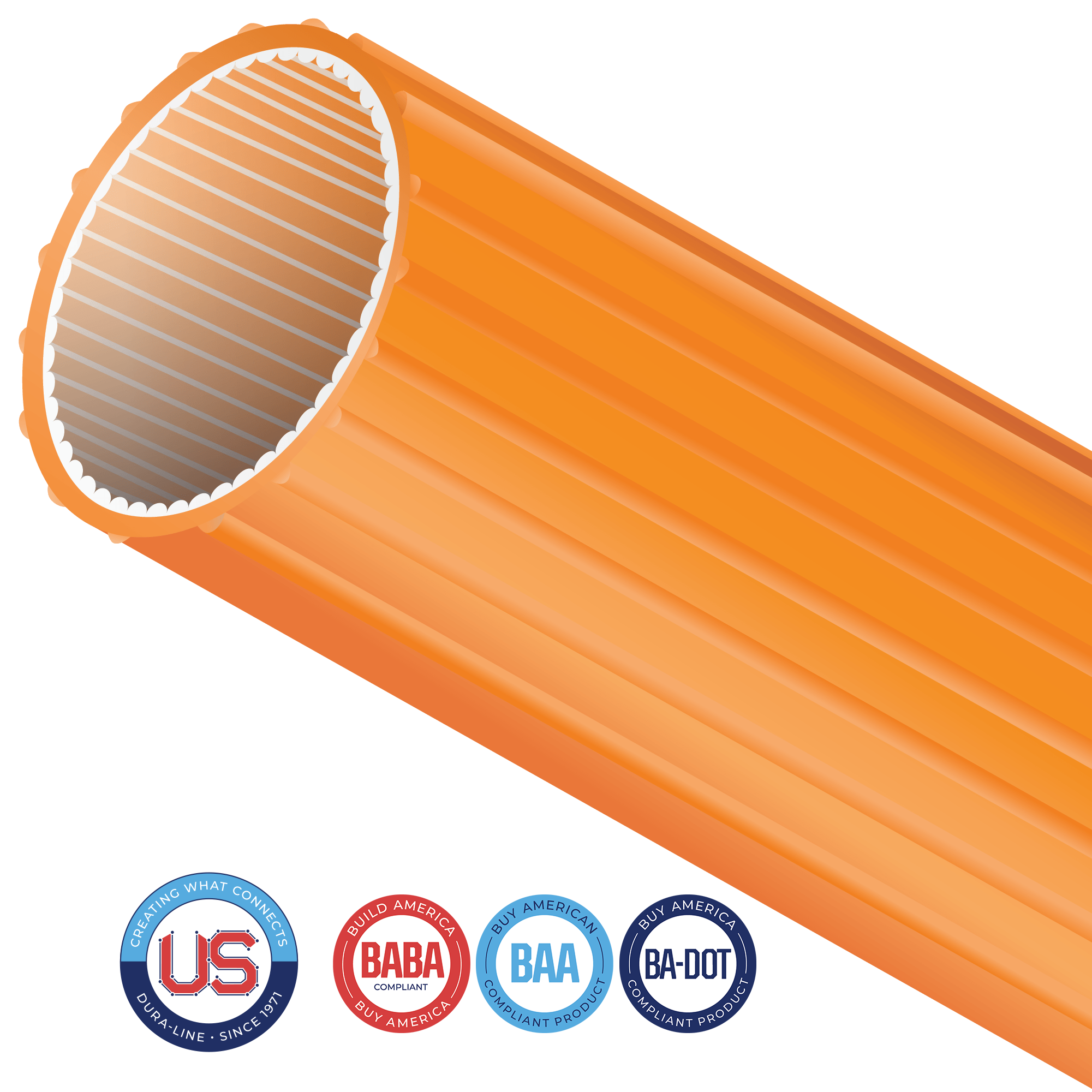 HDPE duct with inner and outer ribs. The internal longitudinal ribs for a reduced coefficient of friction, while the external ribs help prevent spiraling and reduce friction when pulling innerduct into larger conduits. Available with optional Silicore ULF permanently lubricated lining.