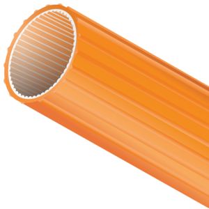 HDPE duct with inner and outer ribs. The internal longitudinal ribs for a reduced coefficient of friction, while the external ribs help prevent spiraling and reduce friction when pulling innerduct into larger conduits. Available with optional Silicore ULF permanently lubricated lining.