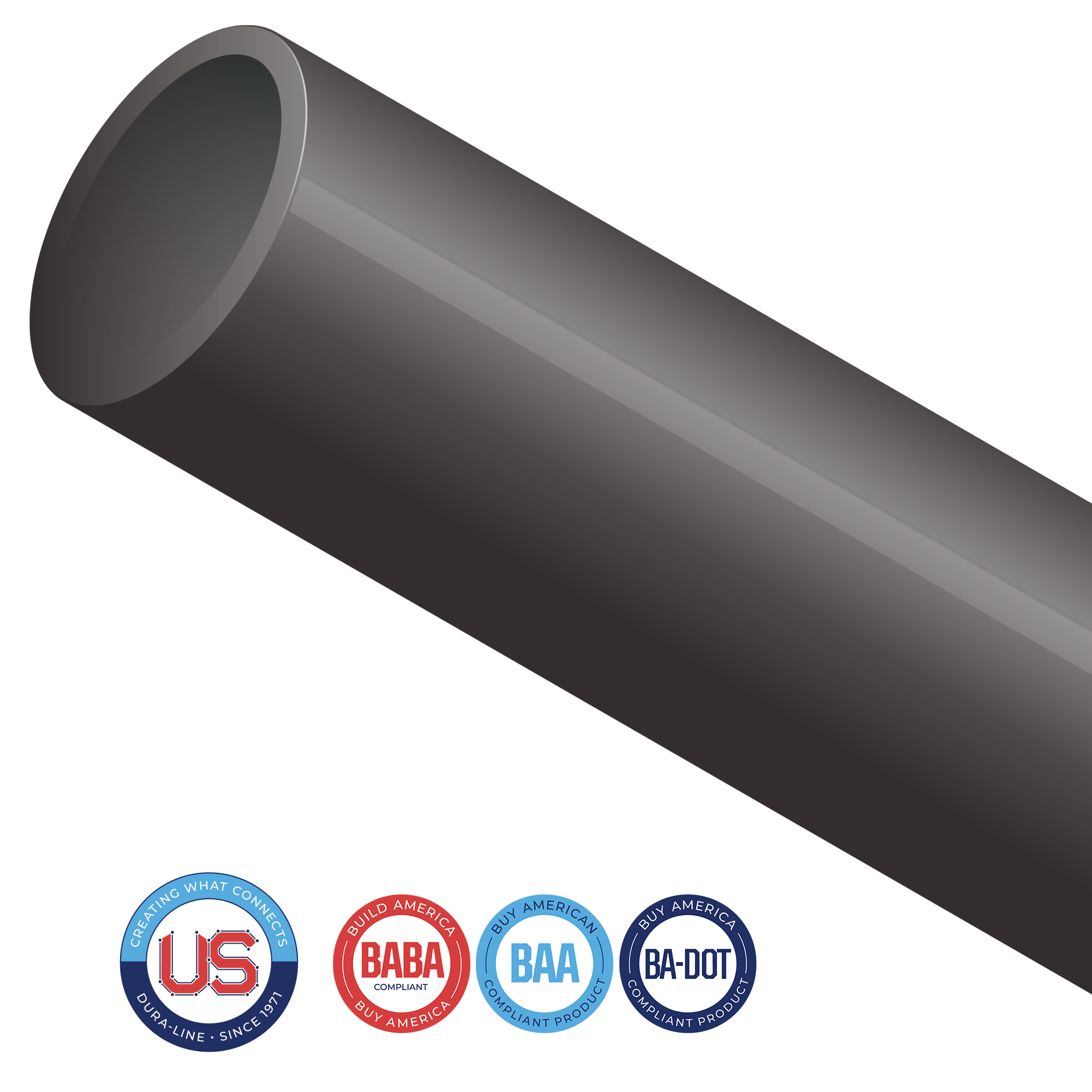 Meets or exceeds the HDPE resin requirements per ASTM D-3350 UV Black (minimum carbon black loading of 2%), Sequential footage markings, permanent ink jet or indent print, tested and listed by Intertek Laboratories (ETL) to assure compliance with UL 651A, certified by Dura-Line to comply with all UL 651A property and testing requirements. 