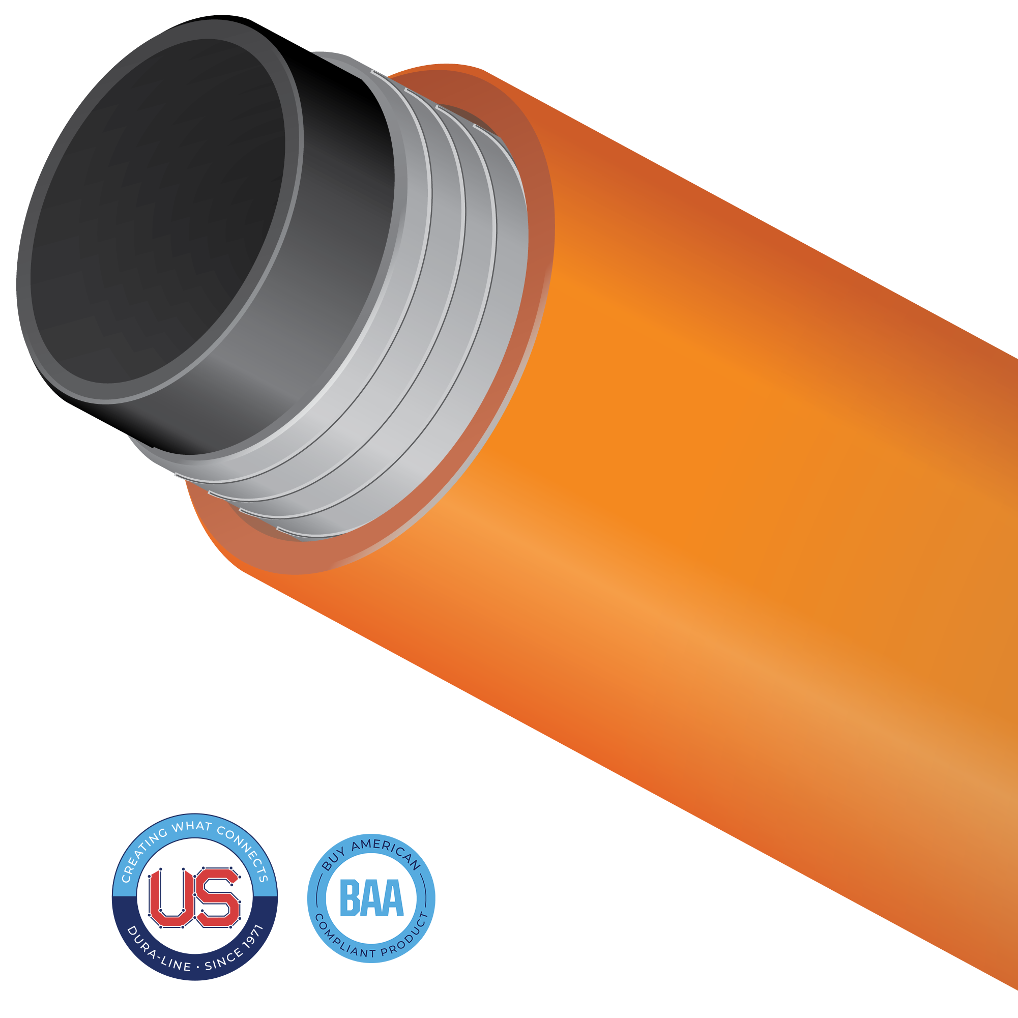 Armor Guard is an armored duct designed to provide the highest protection in direct burial or aerial applications. The corrugated steel armor is coated on both sides with a corrosion-resistant copolymer. The coated armor is integrally bonded with the HDPE jacket for superior cable protection in rugged environments. 