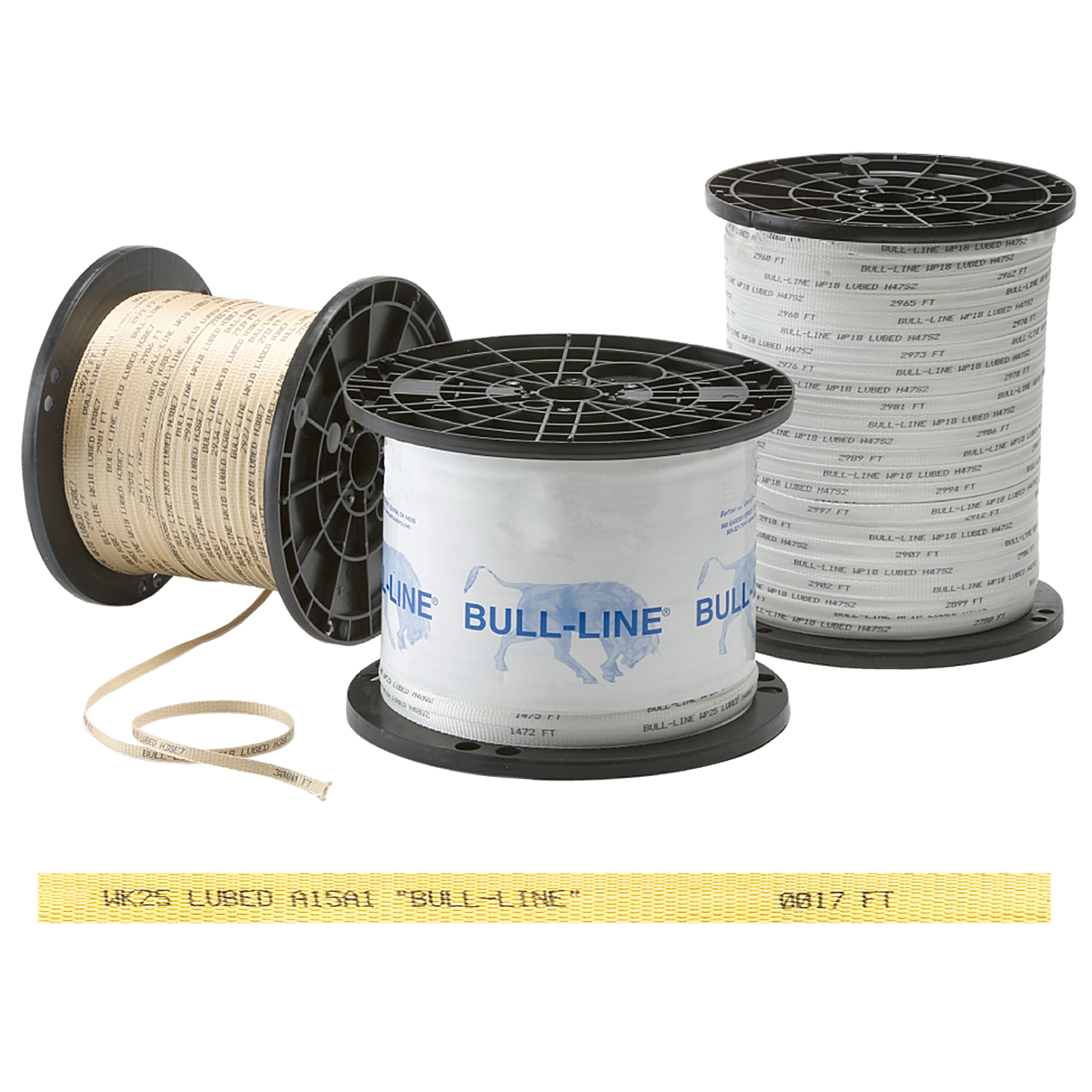 Bull-Line Aramid Pull Tape offers the highest tensile strength per widths along with low elongation. These tapes are also sequentially marked in feet or meters for accurate installation measurements. Bull-Line Aramid Pull Tape is made in the USA.