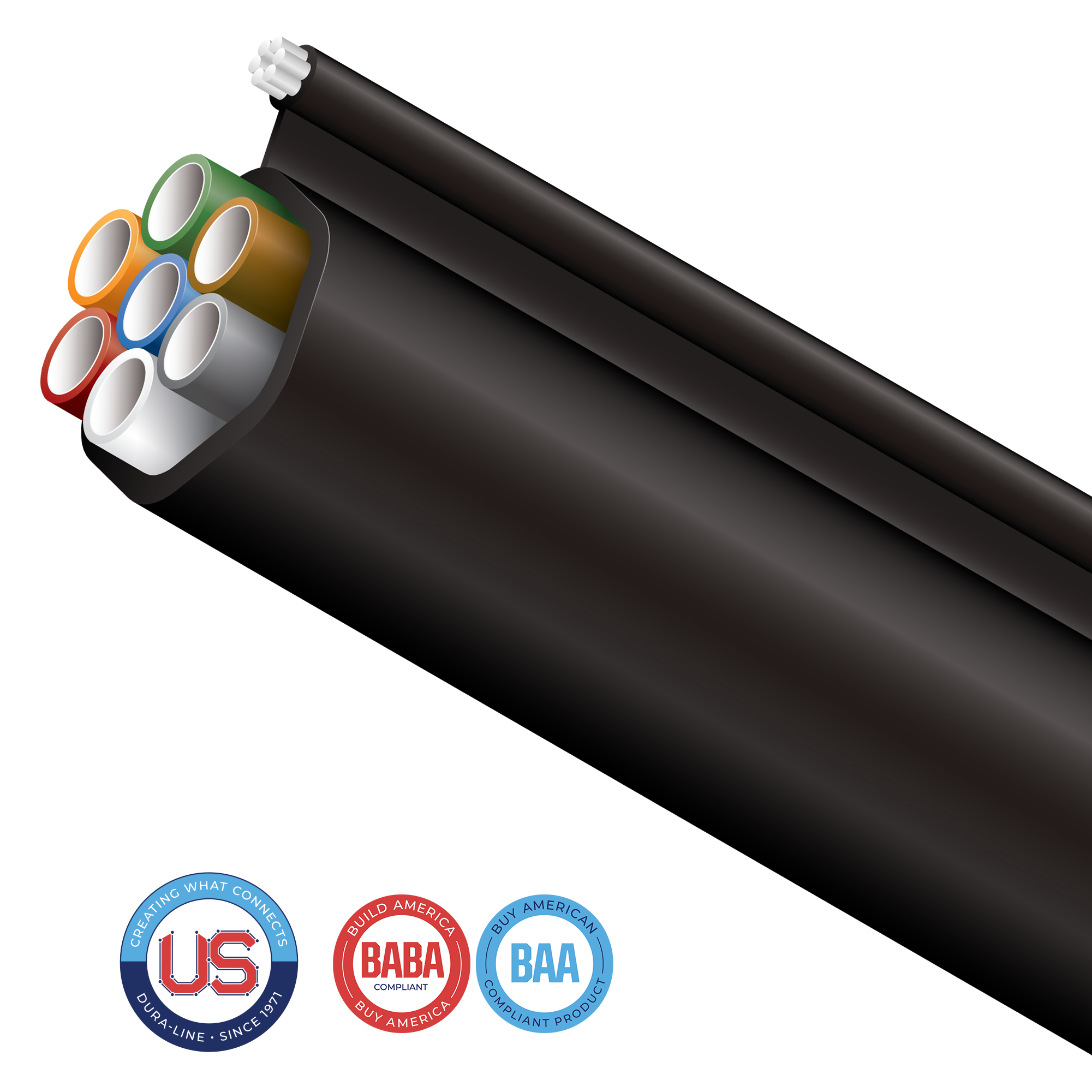 For a fast installation and the lowest deployment cost, nothing beats FuturePath Figure-8. Constructed with factory bundled MicroDucts and a polyethylene oversheath that incorporates a 1/4" Extra High Strength Galvanized Steel Strand. 