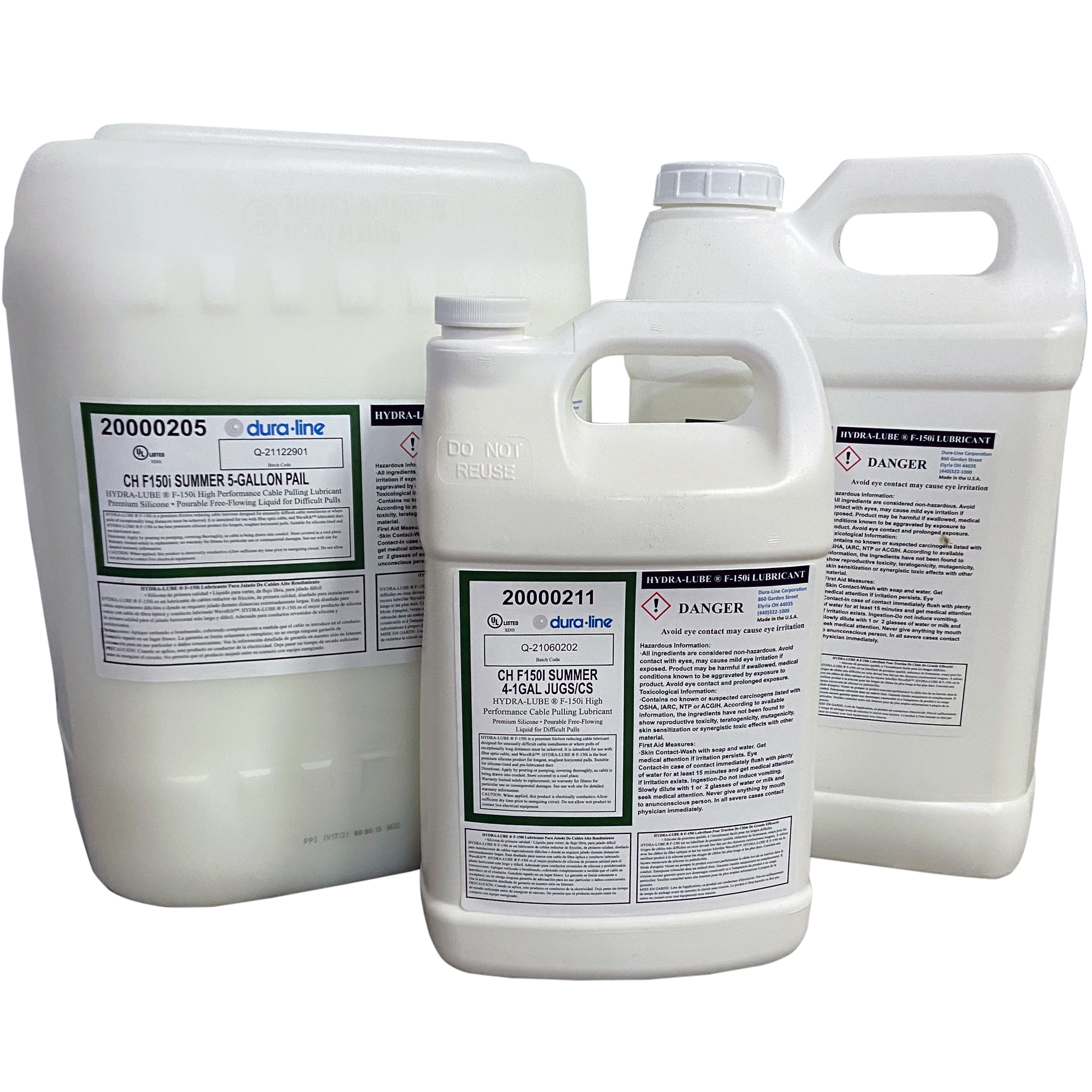 HydraLube® F-150i incorporates new lubricant technology to create a high-performance, water-based pourable lubricant formulated for many difficult applications, including extremely long pulls with multiple bends. It is designed to meet or exceed all cable pulling requirements with respect to viscosity, cling, drag, wetting, operational temperature range and reduction of pulling tension. Lubricant application systems are available.